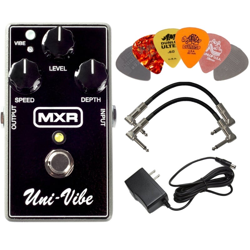 MXR M68 Uni-Vibe Chorus Vibrato Effects Pedal BUNDLE with AC/DC Adapter Power Supply for 9 Volt DC 1000mA, 2 Metal-Ended Guitar Patch Cables AND 6 Dunlop Guitar Picks - Image 1